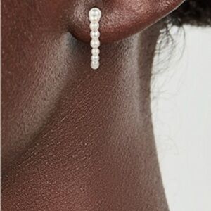 White Pearl Linear Drop Earrings Minimalist Design